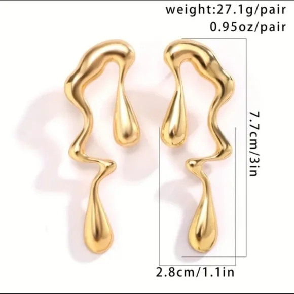 Abstract Gold Drip Effect Earrings - Picture 4 of 5